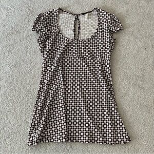 Y2K Twin Heart Pink and‎ Brown Patterned Long Top